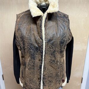 Woolrich Distressed Brown Shearling-Lined Vest